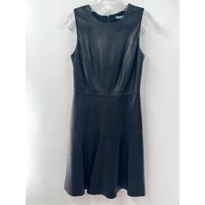 Antonio Melani Women's Black Stretch Leather Sleeveless Fit & Flare Dress Size 2